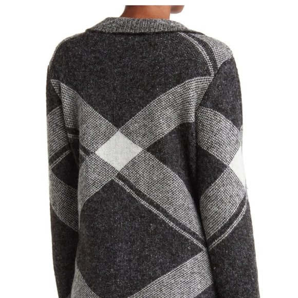 JOSEPH A Black | Gray Plaid Notch Collar Cardigan - Picture 5 of 5